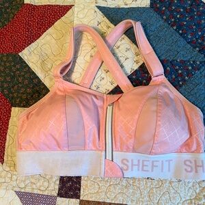 SHEFIT Pink High-Impact Sports Bra with Front Zipper
